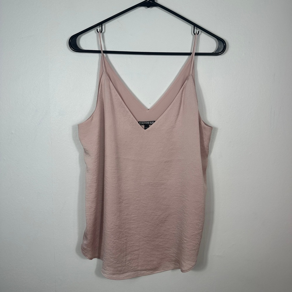 Express Camisole Women Size M Pink‎ Excellent V-Neck Double Layer Satin Chiffon